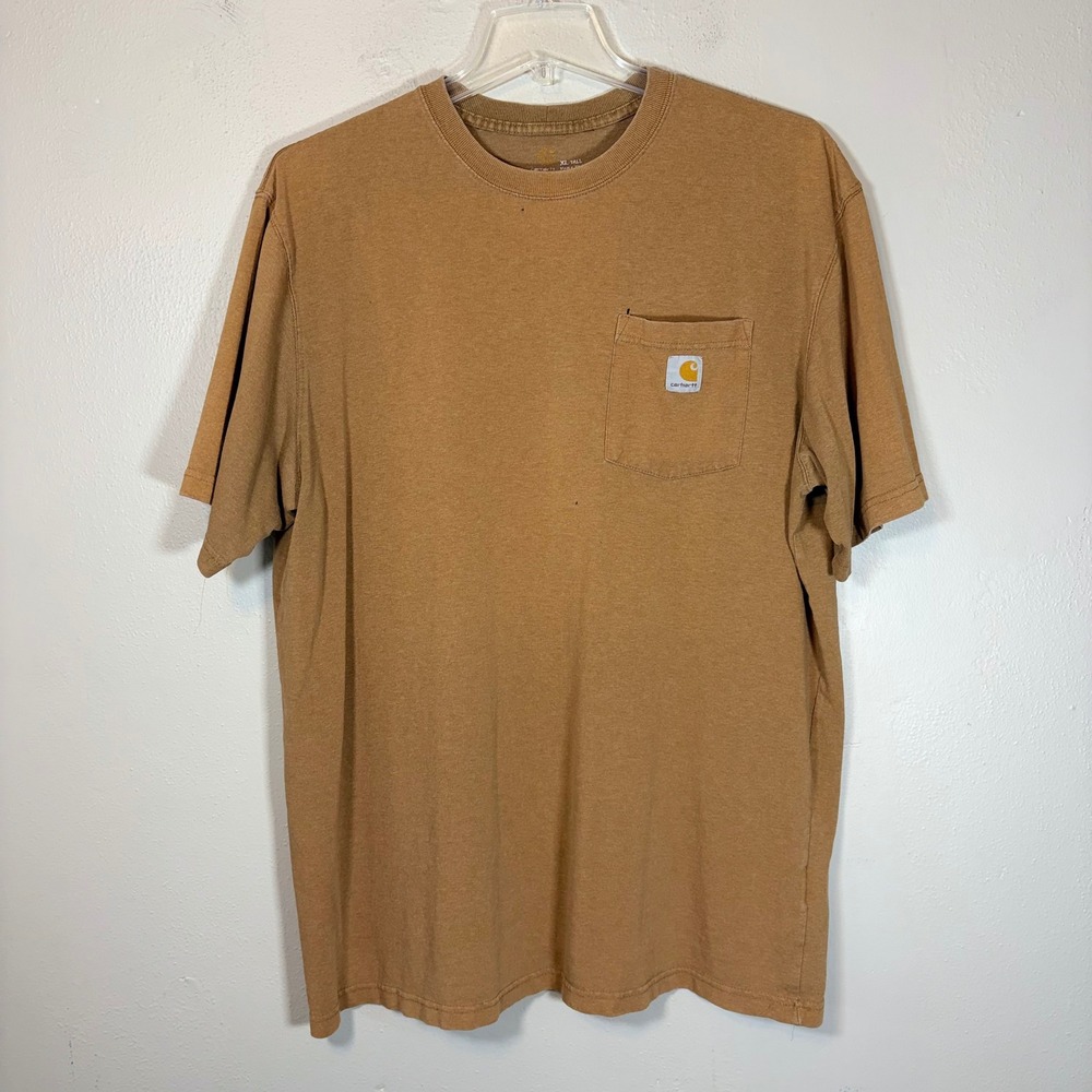 Carhartt Shirt Men XLT Brown Heavyweight Short Sleeve Pocket Tee Distressed Fade